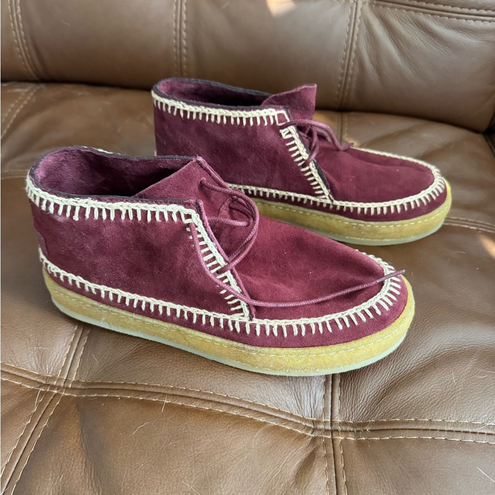 Laidback London Burgundy Suede Ankle Boots with Cream Stitching - Picture 4 of 7
